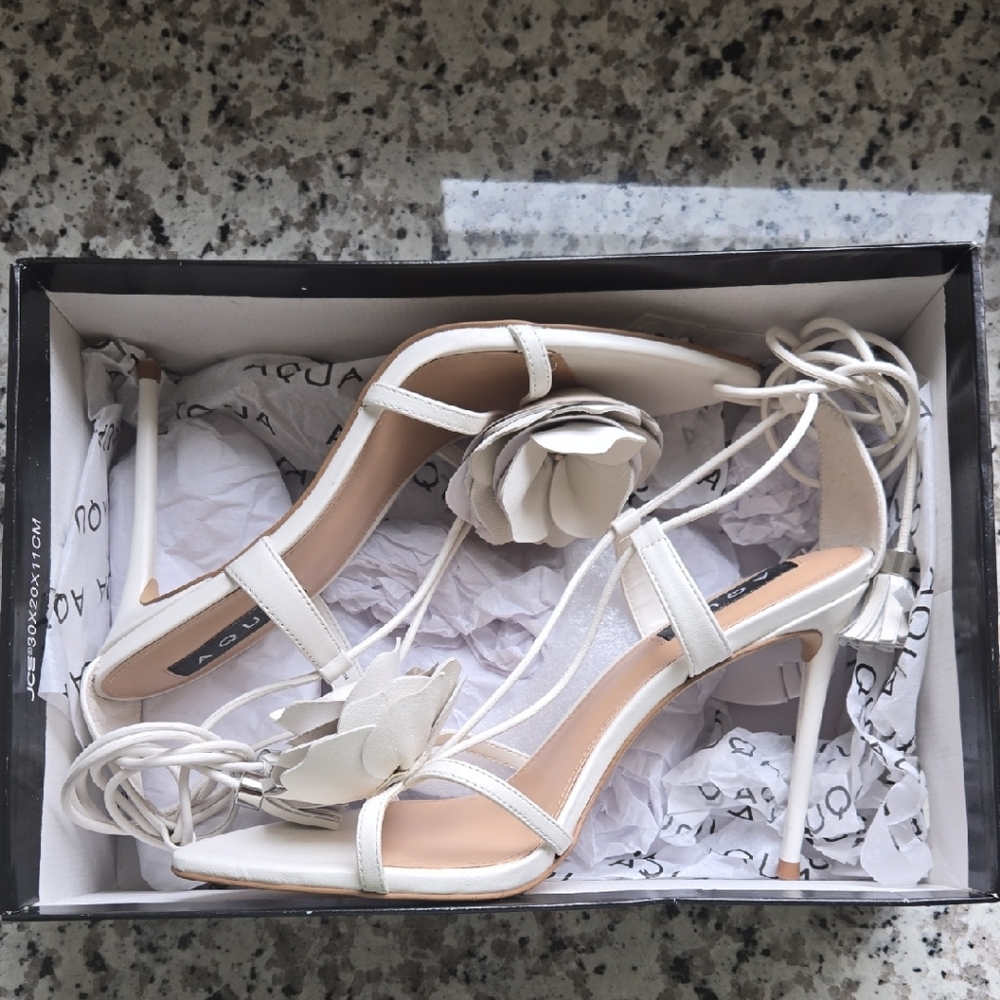 Elegant White Strappy Heels with Floral Accent